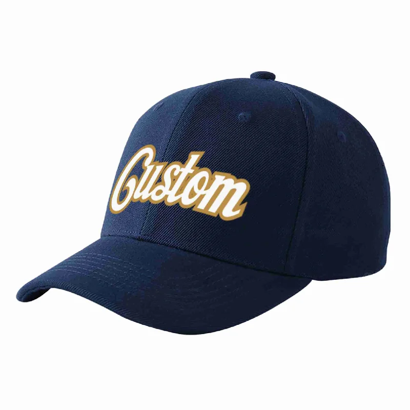 Custom Baseball Cap-Custom Navy White-Old Gold Curved Eaves Sport Baseball Cap Design for Men/Women/Youth