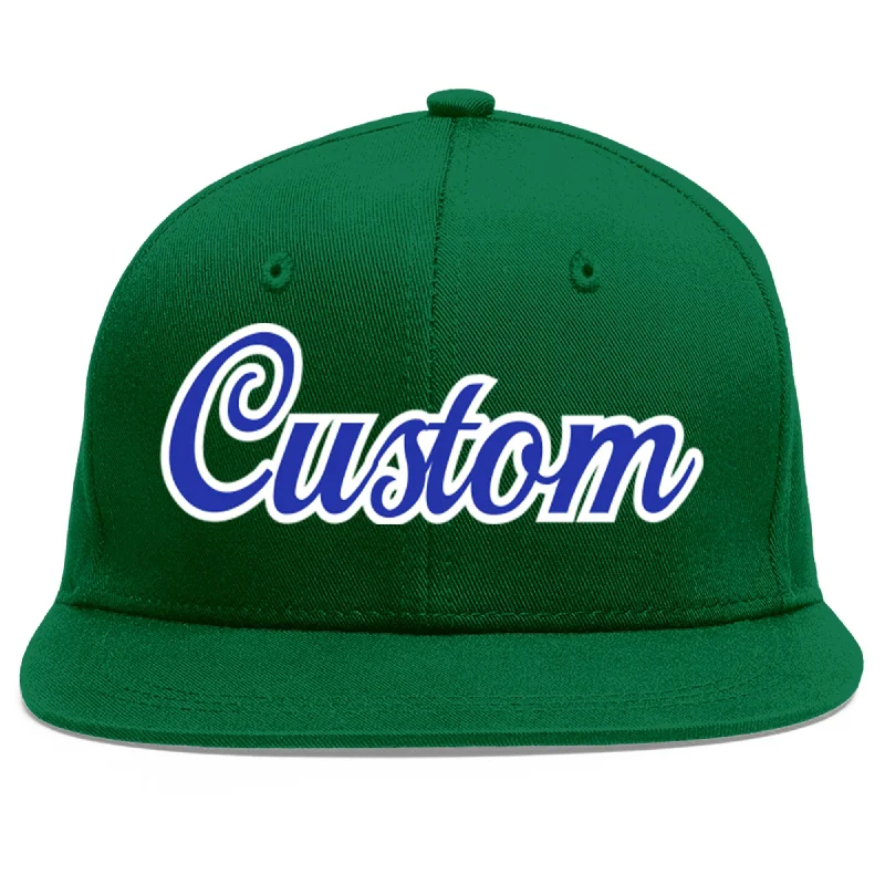 Baseball Cap For Custom Designs-Custom Green Royal-White Flat Eaves Sport Baseball Cap