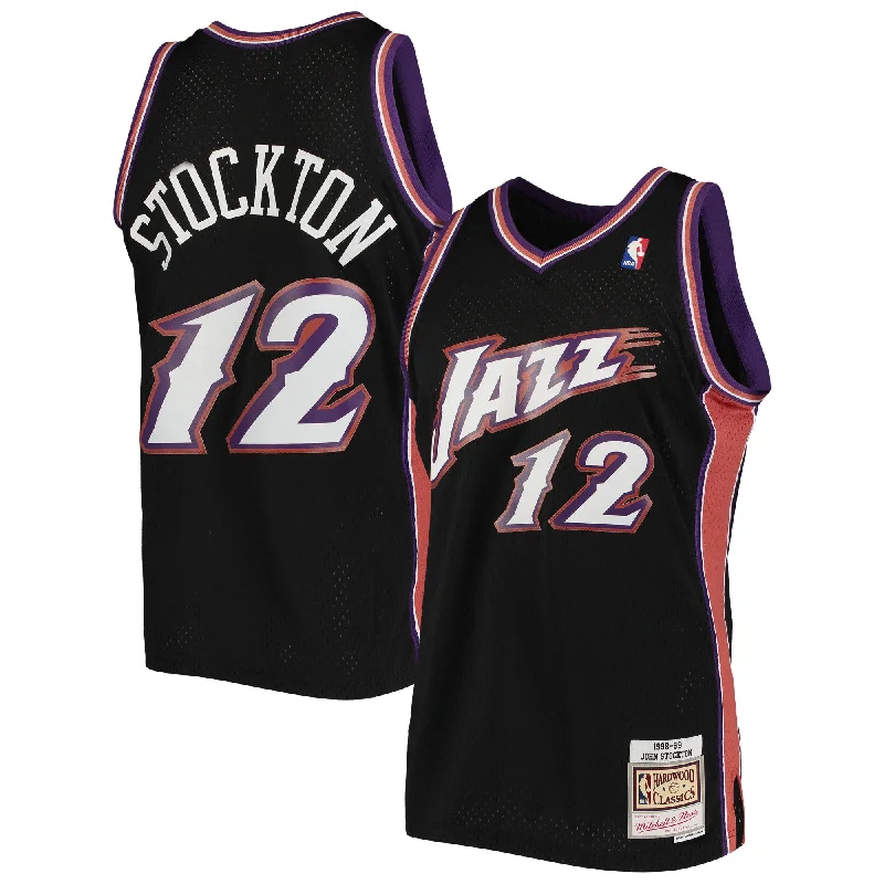 Basketball Jersey With Player's Number And Name-John Stockton Utah Jazz 1998/99 Hardwood Classics Swingman Basketball Jersey - Black