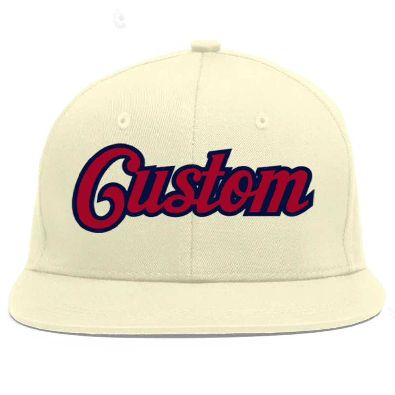 Baseball Cap With Team Logo Embroidery-Custom Cream Red-Navy Flat Eaves Sport Baseball Cap