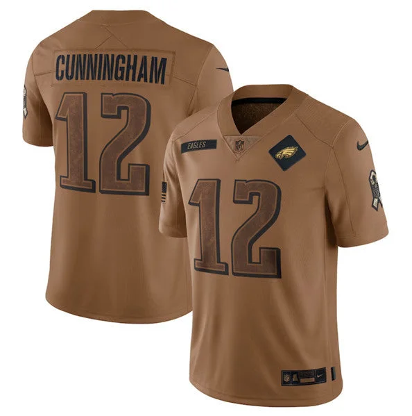 Football Jersey For Tournament Teams-Men's Philadelphia Eagles #12 Randall Cunningham 2023 Brown Salute To Service Limited Football Stitched Jersey