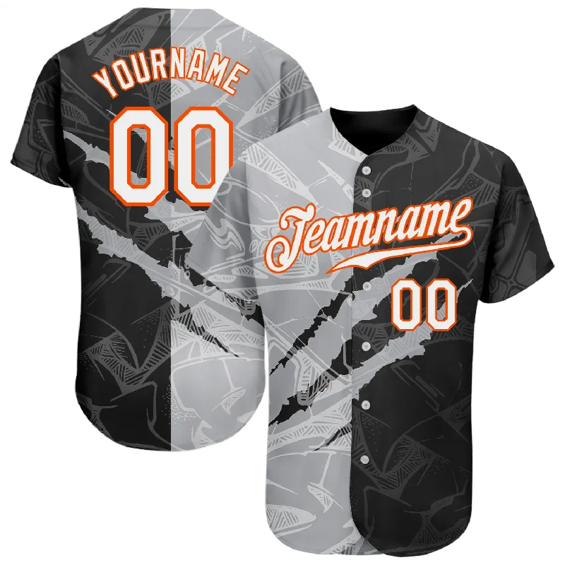 Baseball Jersey For Softball Event Orders-Custom Graffiti Pattern White Gray-Orange 3D Scratch Authentic Baseball Jersey