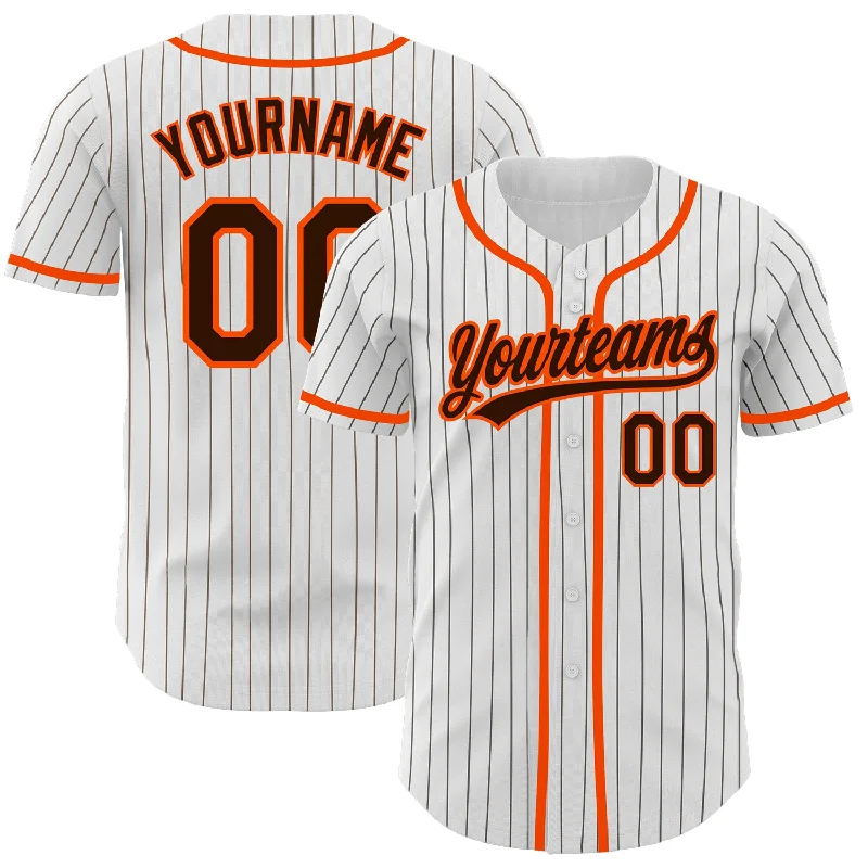 Baseball Jersey For Special Fan Gifts-Custom White Brown Pinstripe Brown-Orange Authentic Baseball Jersey