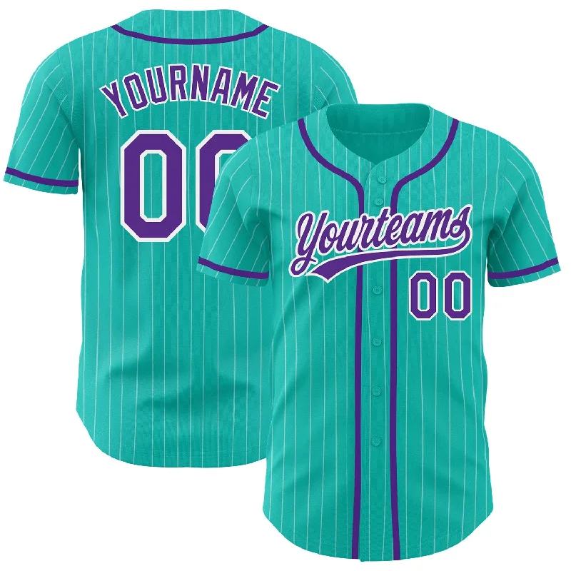 Baseball Jersey For Custom Player Gear Orders-Custom Aqua White Pinstripe Purple Authentic Baseball Jersey