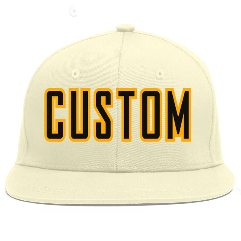 Baseball Cap For Kids-Custom Cream Black-Yellow Flat Eaves Sport Baseball Cap