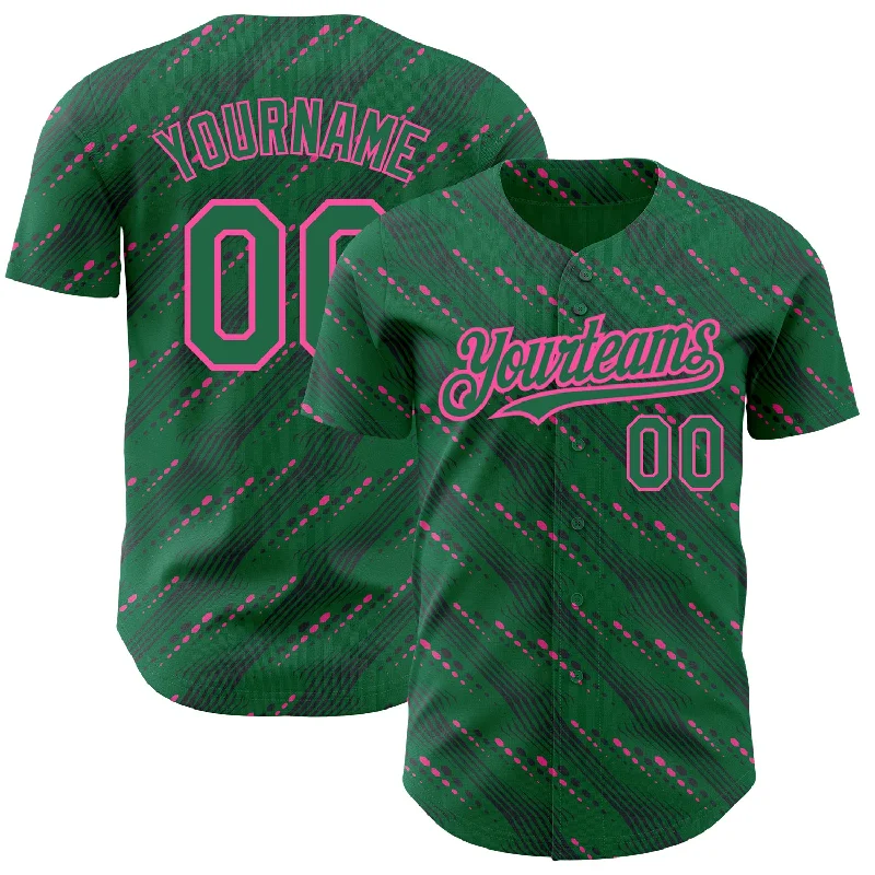 Baseball Jersey For Player-Exclusive Orders-Custom Kelly Green-Pink 3D Pattern Design Slant Lines Authentic Baseball Jersey