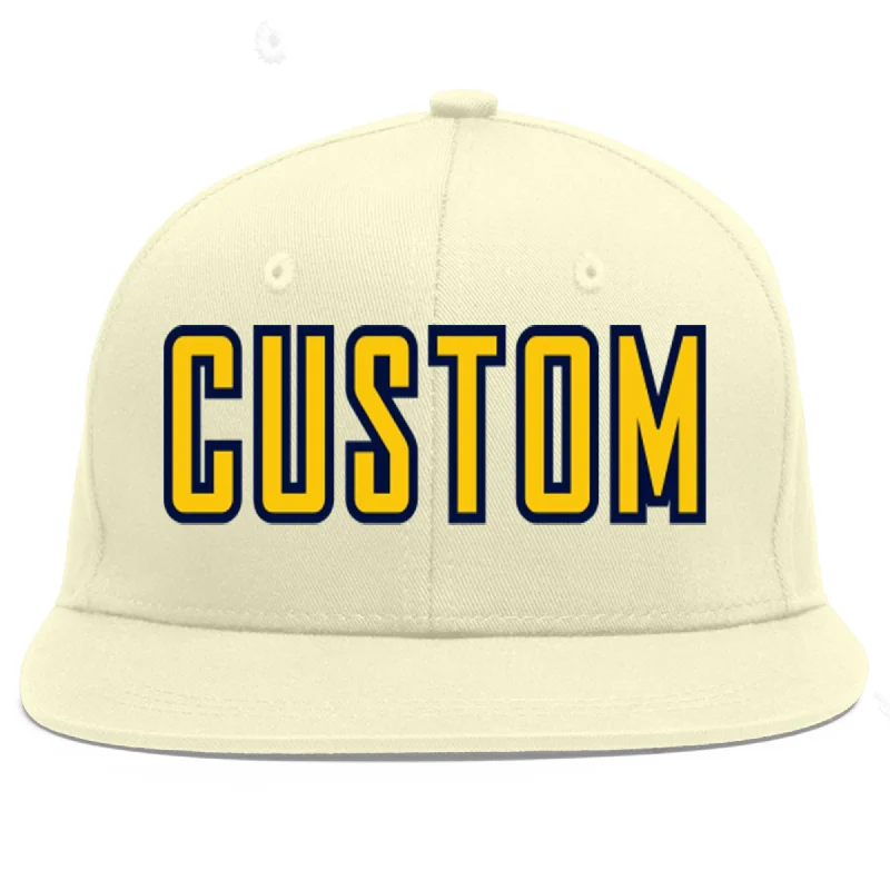 Baseball Cap For Custom Orders-Custom Cream Gold-Navy Flat Eaves Sport Baseball Cap