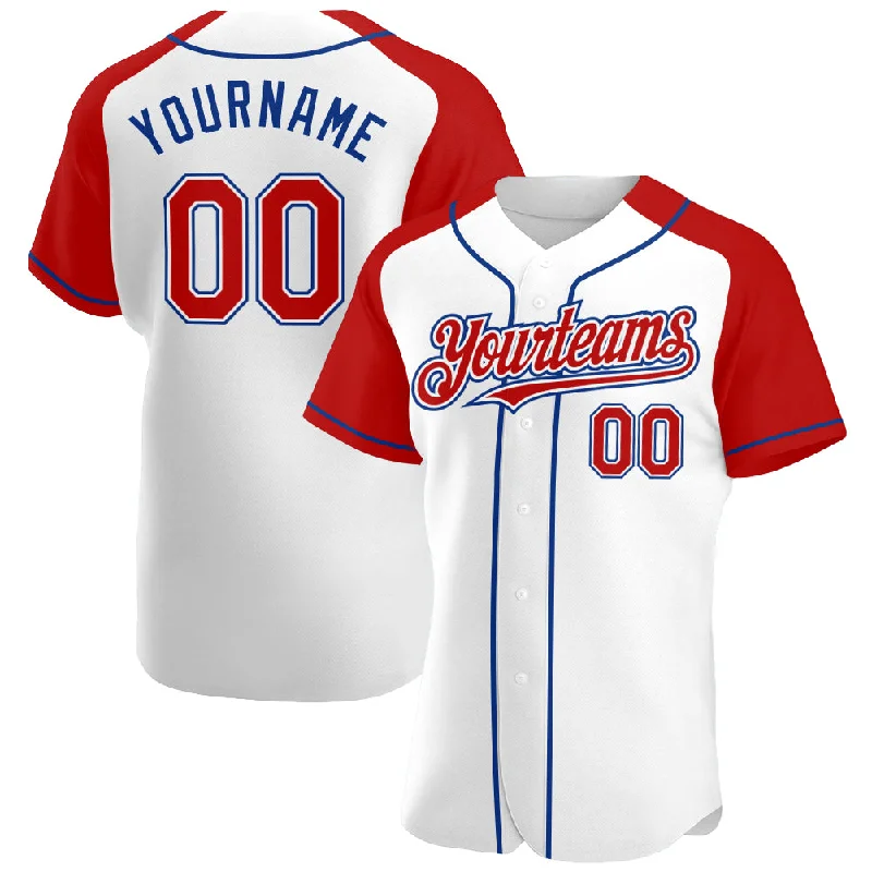 Baseball Jersey For Promotional Sales-Custom White Red-Royal Authentic Raglan Sleeves Baseball Jersey