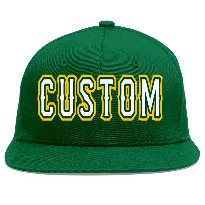 Baseball Cap For Exclusive Team Gear-Custom Green White-Kelly Green Flat Eaves Sport Baseball Cap