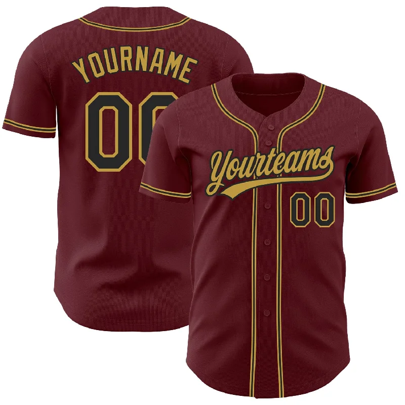 Baseball Jersey For Official Merchandise-Custom Burgundy Black-Old Gold Authentic Baseball Jersey