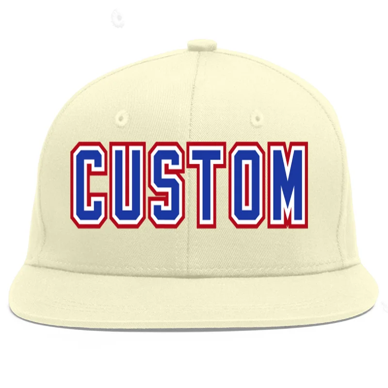 Baseball Cap For High School Fan Merchandise-Custom Cream Royal-White Flat Eaves Sport Baseball Cap