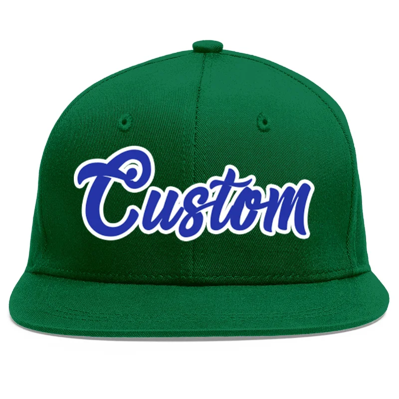 Baseball Cap For Professional Fan Apparel-Custom Green Royal-White Flat Eaves Sport Baseball Cap