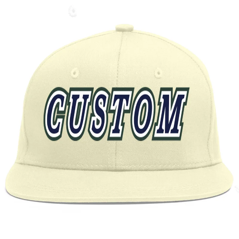 Custom Cream Navy-White Flat Eaves Sport Baseball Cap