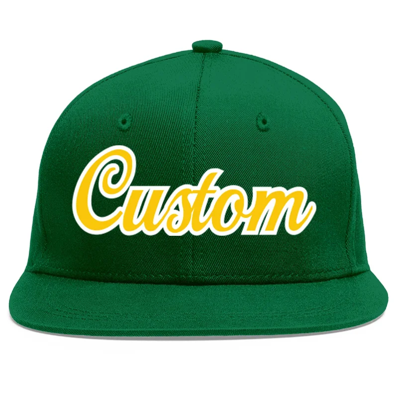 Baseball Cap For Promotional Sales-Custom Green Gold-White Flat Eaves Sport Baseball Cap