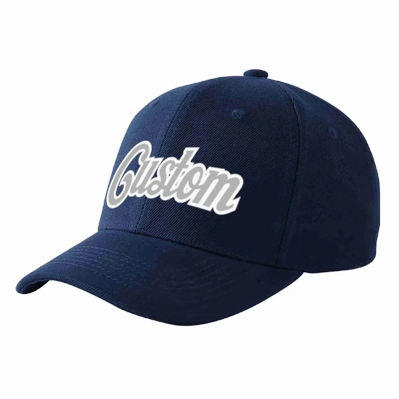 Baseball Cap For Official Fan Gear Custom Orders-Custom Navy Gray-White Curved Eaves Sport Baseball Cap Design for Men/Women/Youth