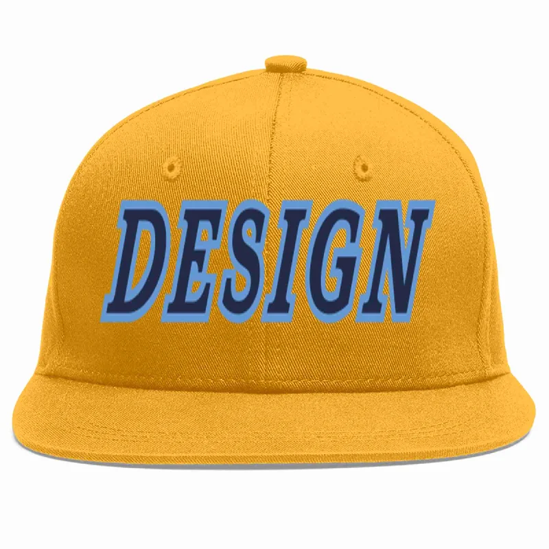 Baseball Cap For Special Fan Custom Orders-Custom Gold Navy-Light Blue Flat Eaves Sport Baseball Cap Design for Men/Women/Youth