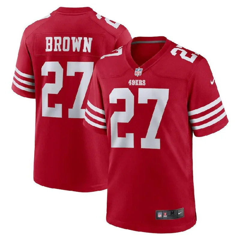 Football Jersey For High-Quality Team Merchandise-Men's San Francisco 49ers #27 Ji'Ayir Brown Red Game Football Stitched Jersey