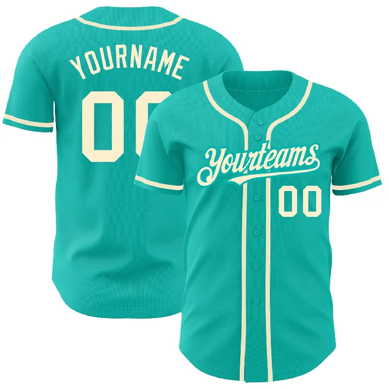 Baseball Jersey For Personalized Custom Apparel-Custom Aqua Cream Authentic Baseball Jersey