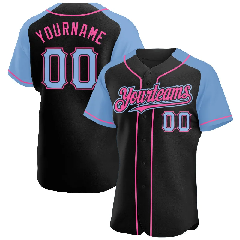 Baseball Jersey For Team Gifts-Custom Black Light Blue-Pink Authentic Raglan Sleeves Baseball Jersey