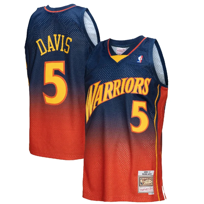 Basketball Jersey For Team Recognition-Baron Davis Golden State Warriors 2006/07 Hardwood Classics Fadeaway Swingman Player Basketball Jersey - Navy/orange