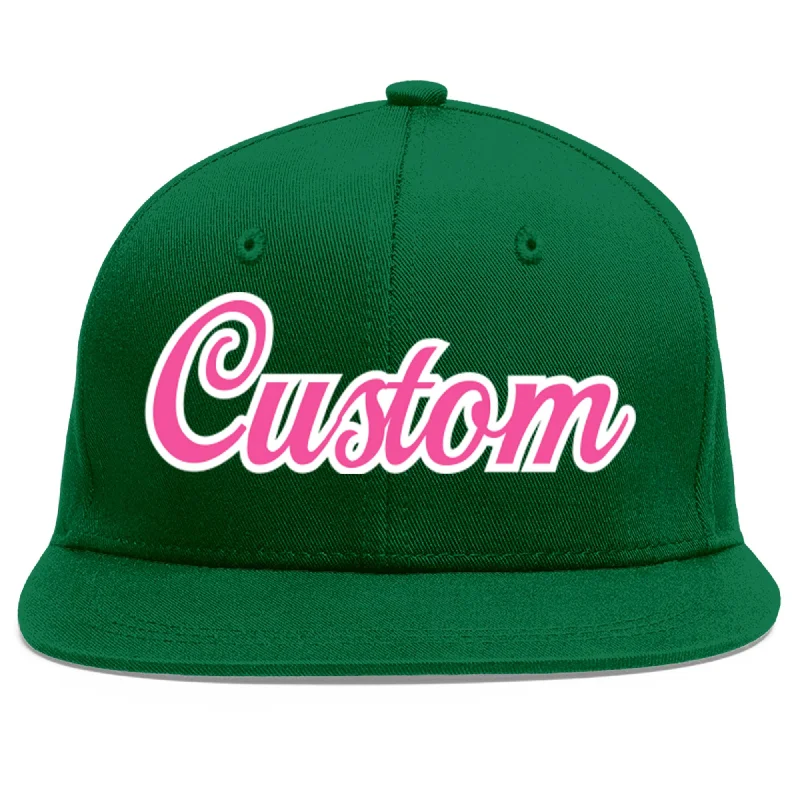 Baseball Cap For Personalized Event Merchandise-Custom Green Pink-White Flat Eaves Sport Baseball Cap