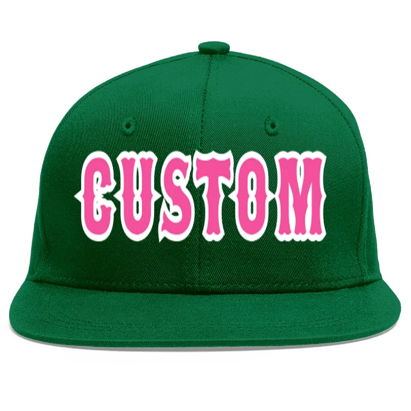 Baseball Cap For Personalized Event Gear-Custom Green Pink-White Flat Eaves Sport Baseball Cap