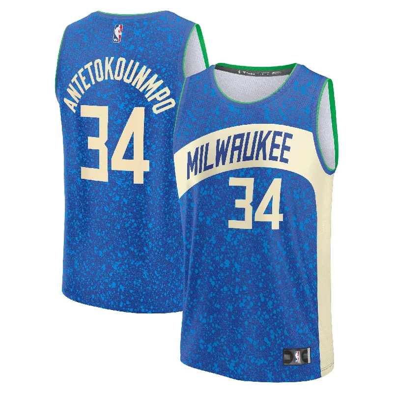 Basketball Jersey For Family Event Customization-Giannis Antetokounmpo Milwaukee Bucks Branded Fast Break Basketball Jersey - Royal - City Edition