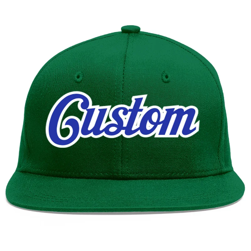 Baseball Cap For Team Fundraising-Custom Green Royal-White Flat Eaves Sport Baseball Cap