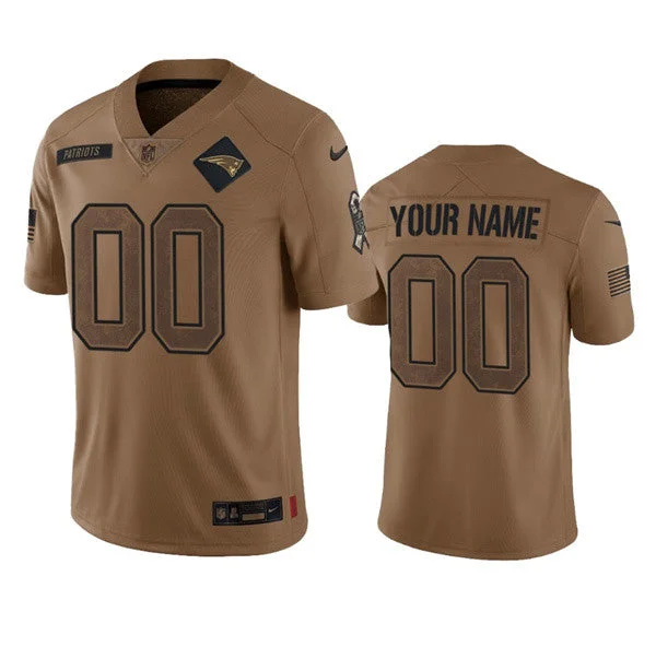 Football Jersey For Personalized Graphics-Men's New England Patriots Active Player Custom 2023 Brown Salute To Setvice Limited Football Stitched Jersey