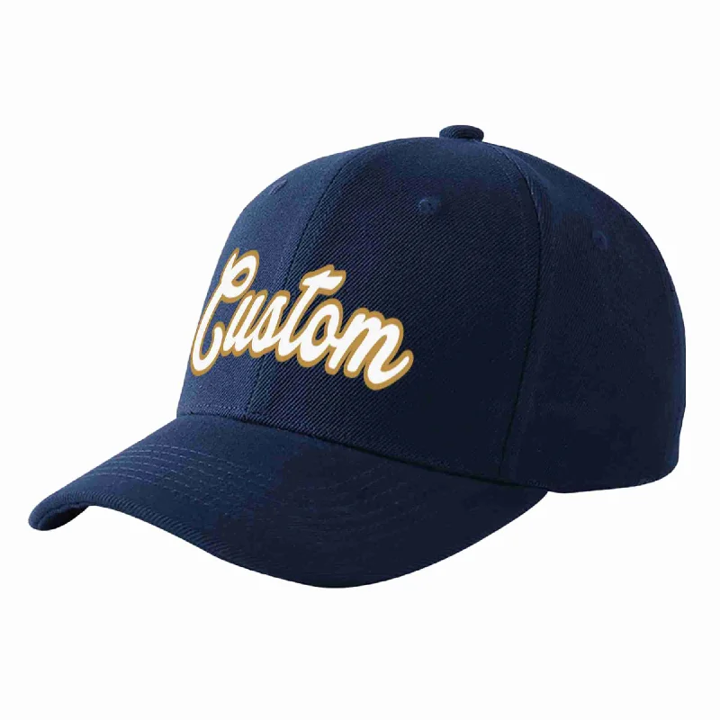 Baseball Cap For Custom Apparel Fundraisers-Custom Navy White-Old Gold Curved Eaves Sport Baseball Cap Design for Men/Women/Youth