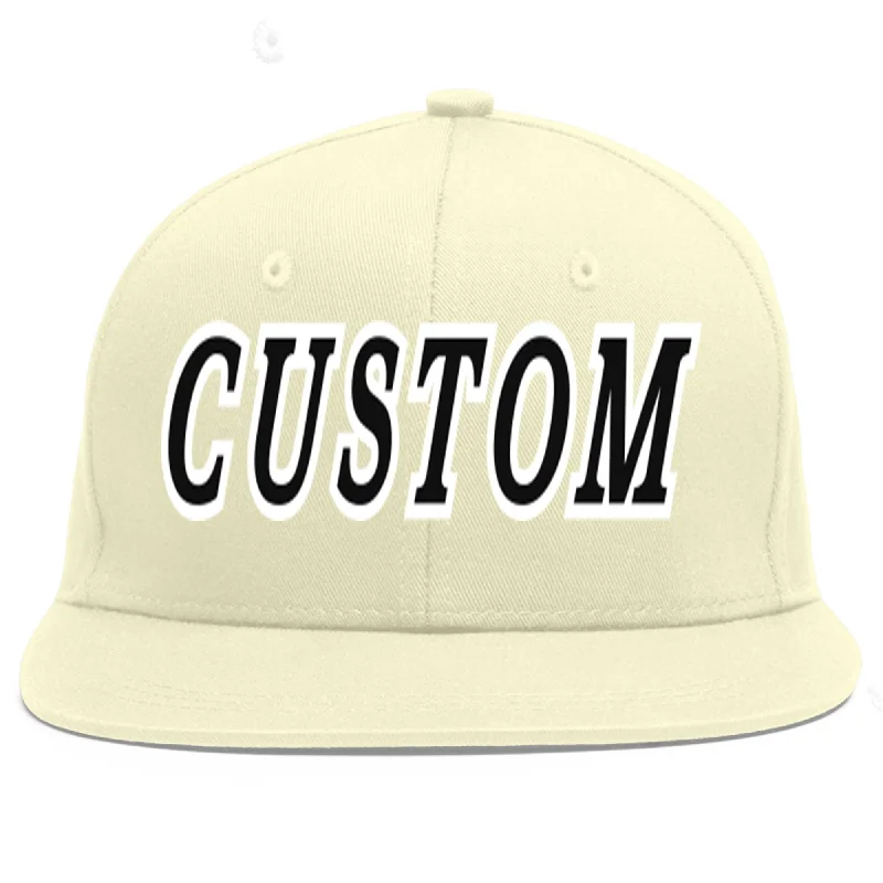 Baseball Cap For Team Gifts-Custom Cream Black-White Flat Eaves Sport Baseball Cap