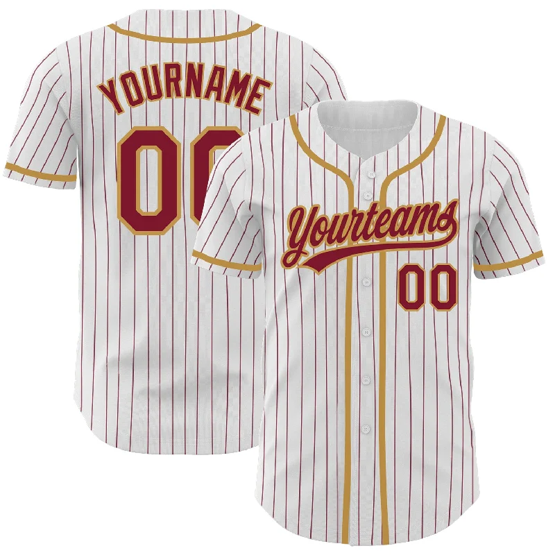 Baseball Jersey For Softball Custom Team Orders-Custom White Crimson Pinstripe Crimson-Old Gold Authentic Baseball Jersey