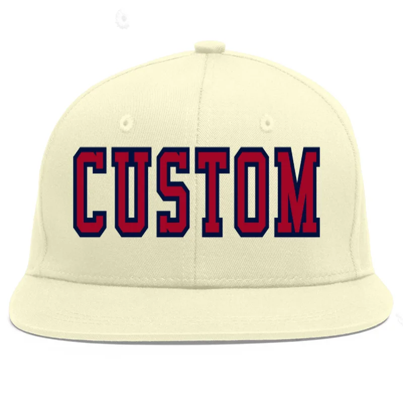 Baseball Cap For Custom Event Apparel-Custom Cream Red-Navy Flat Eaves Sport Baseball Cap