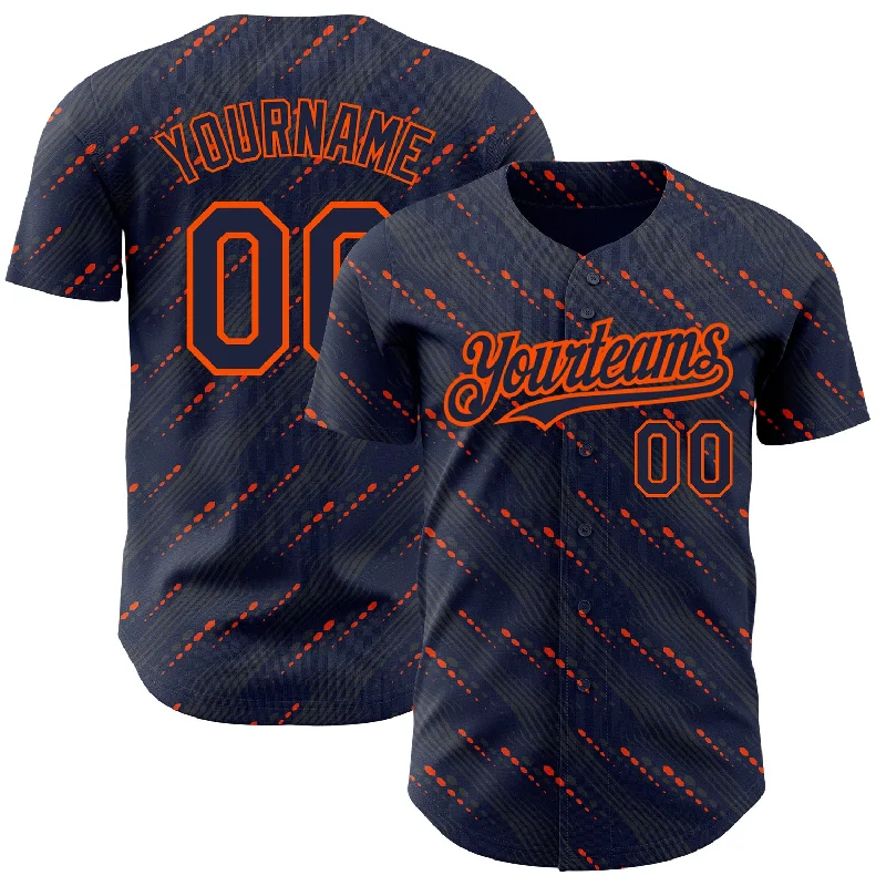 Baseball Jersey For Fan-Exclusive Orders-Custom Navy Orange 3D Pattern Design Slant Lines Authentic Baseball Jersey