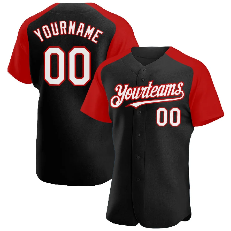 Baseball Jersey For Softball Custom Orders-Custom Black White-Red Authentic Raglan Sleeves Baseball Jersey