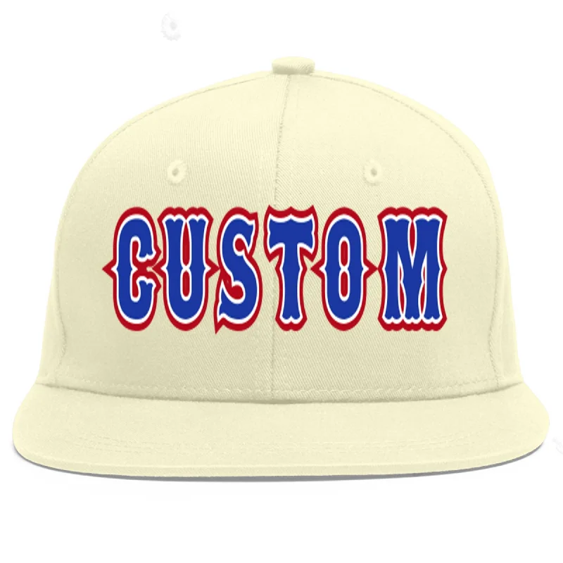 Baseball Cap For Custom Fan Apparel-Custom Cream Royal-White Flat Eaves Sport Baseball Cap