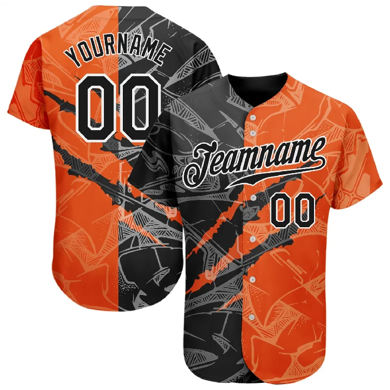 Baseball Jersey For Exclusive Custom Orders-Custom Graffiti Pattern Black-Orange 3D Scratch Authentic Baseball Jersey