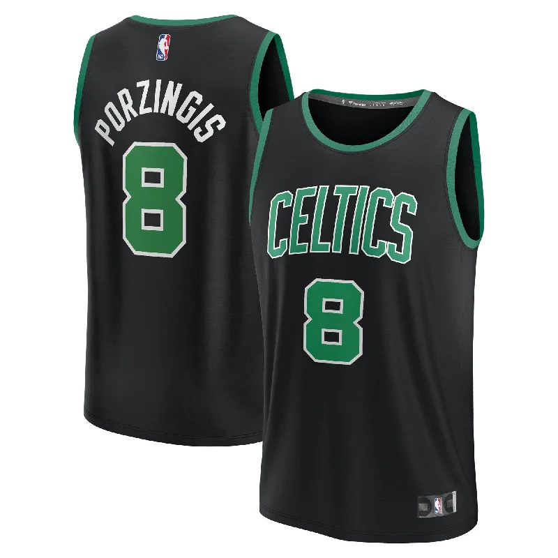 Basketball Jersey For Team Merchandise Customization-Kristaps Porzingis Boston Celtics Branded Fast Break Player Basketball Jersey - Statement Edition - Black