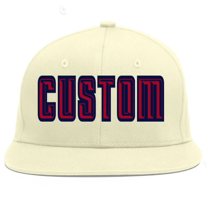 Baseball Cap For Custom Event Team Orders-Custom Cream Red-Navy Flat Eaves Sport Baseball Cap