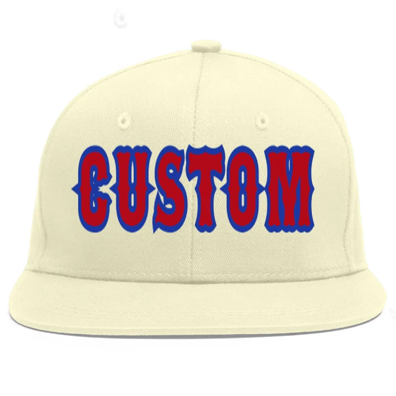 Baseball Cap For Personalized Event Gear-Custom Cream Red-Royal Flat Eaves Sport Baseball Cap