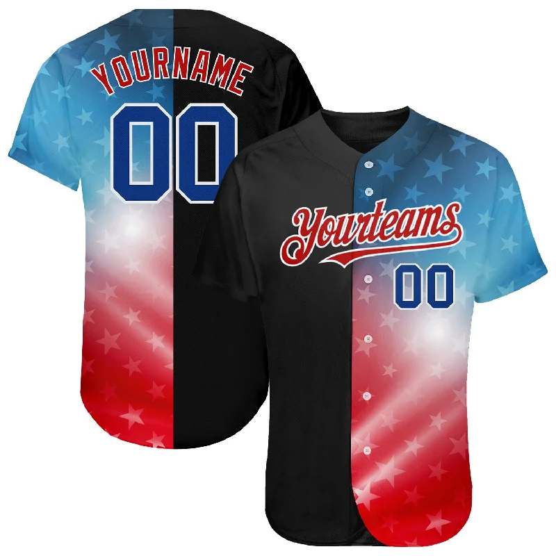 Baseball Jersey With Player Names-Custom Black Royal-Red 3D American Flag Fashion Authentic Baseball Jersey