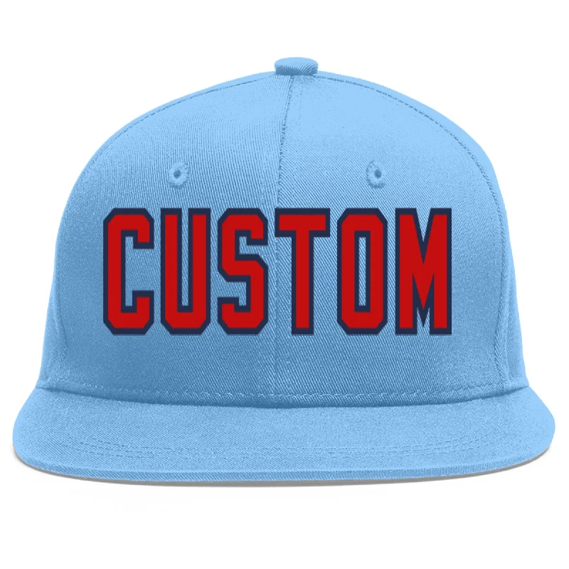 Baseball Cap For Custom Fan Fundraising-Custom Light Blue Red-Navy Flat Eaves Sport Baseball Cap