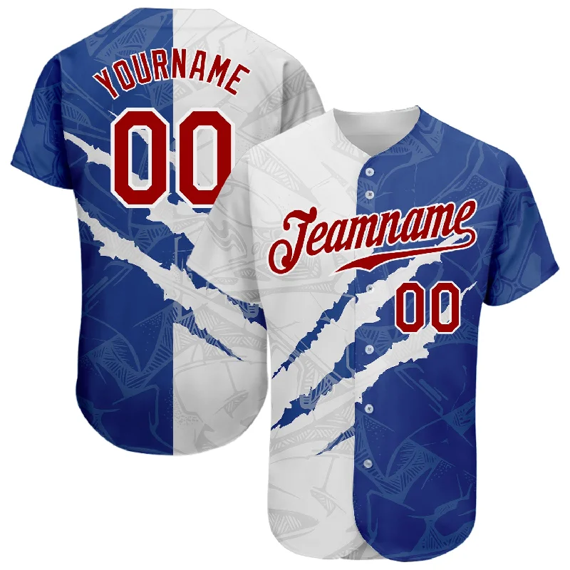 Baseball Jersey For Family Custom Apparel-Custom Graffiti Pattern Red-Royal 3D Scratch Authentic Baseball Jersey