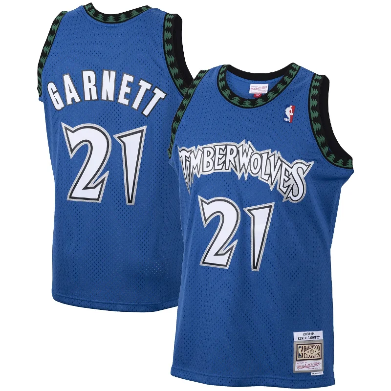 Basketball Jersey With Custom Patches-Kevin Garnett Minnesota Timberwolves 2001/02 Hardwood Classics Swingman Basketball Jersey - Blue