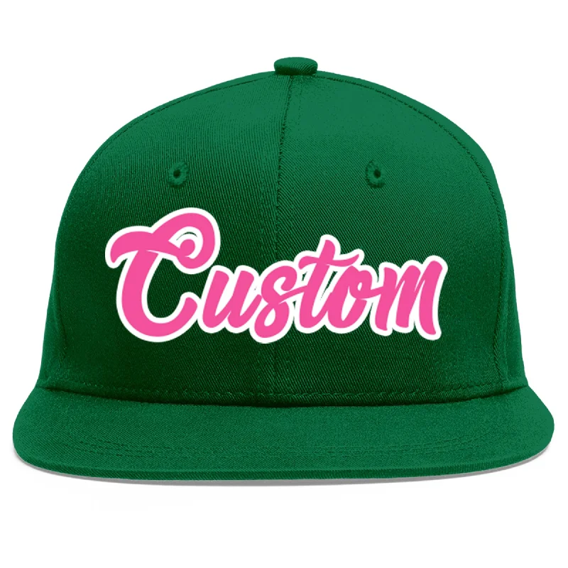 Baseball Cap For Fan Apparel-Custom Green Pink-White Flat Eaves Sport Baseball Cap