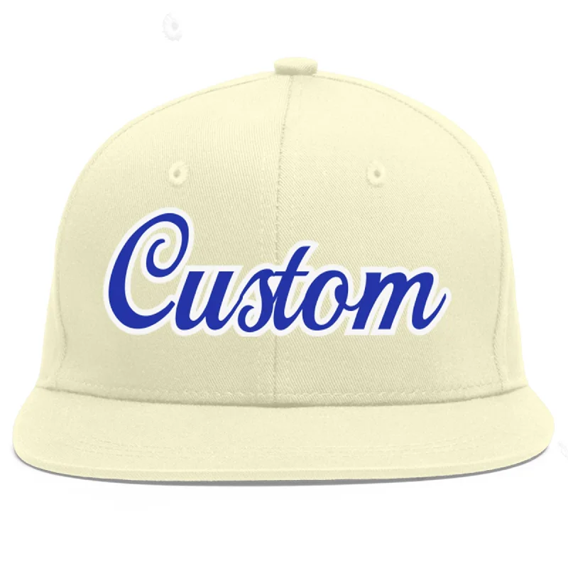 Baseball Cap For Custom Designs-Custom Cream Royal-White Flat Eaves Sport Baseball Cap