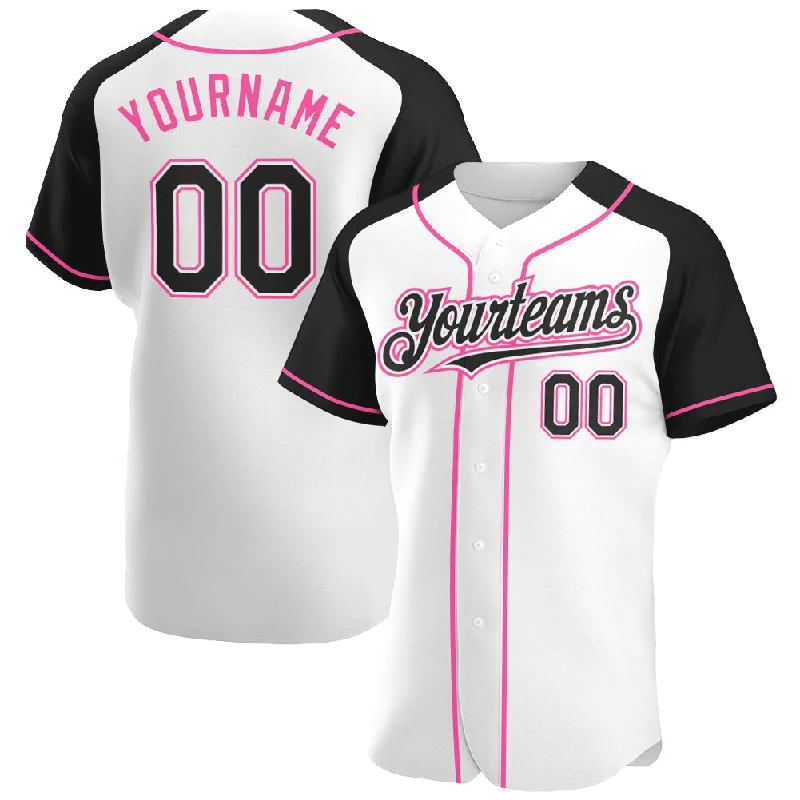 Baseball Jersey For High School Fan Gear-Custom White Black-Pink Authentic Raglan Sleeves Baseball Jersey