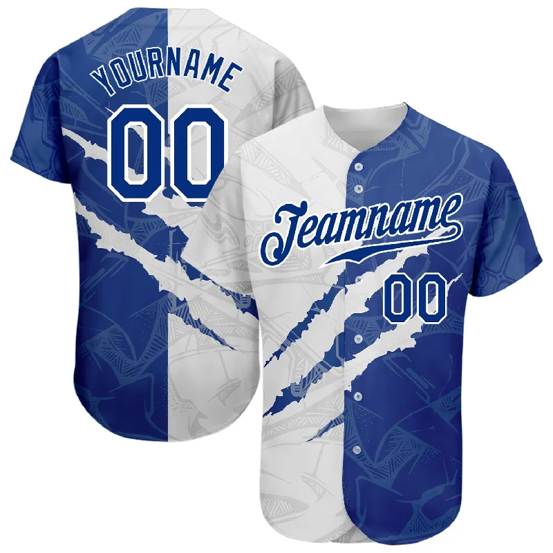 Baseball Jersey For Custom School Apparel-Custom Graffiti Pattern Royal-White 3D Scratch Authentic Baseball Jersey