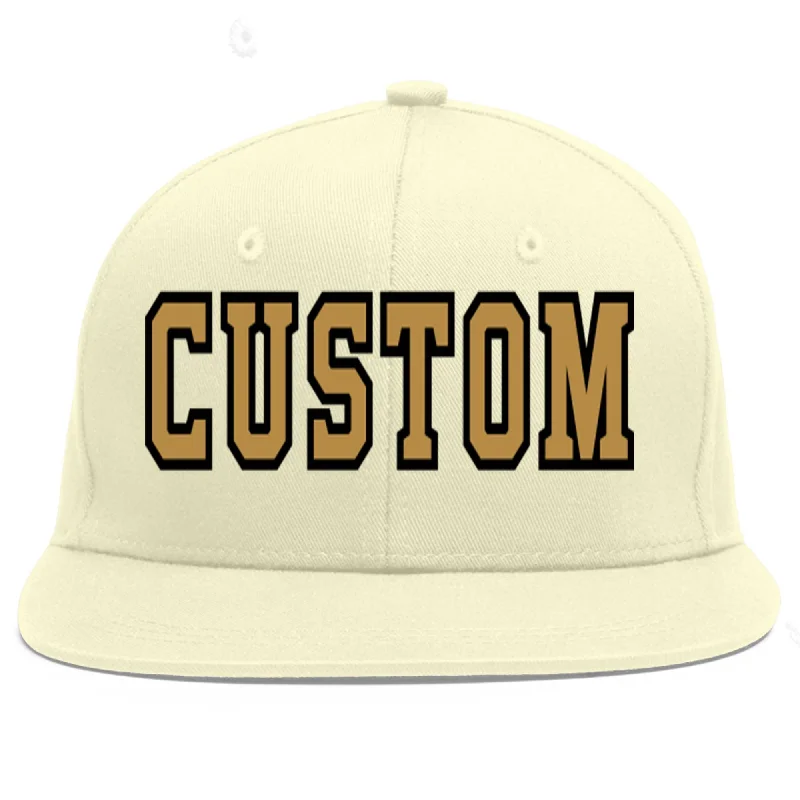 Baseball Cap For Custom Team Orders-Custom Cream Old Gold-Black Flat Eaves Sport Baseball Cap