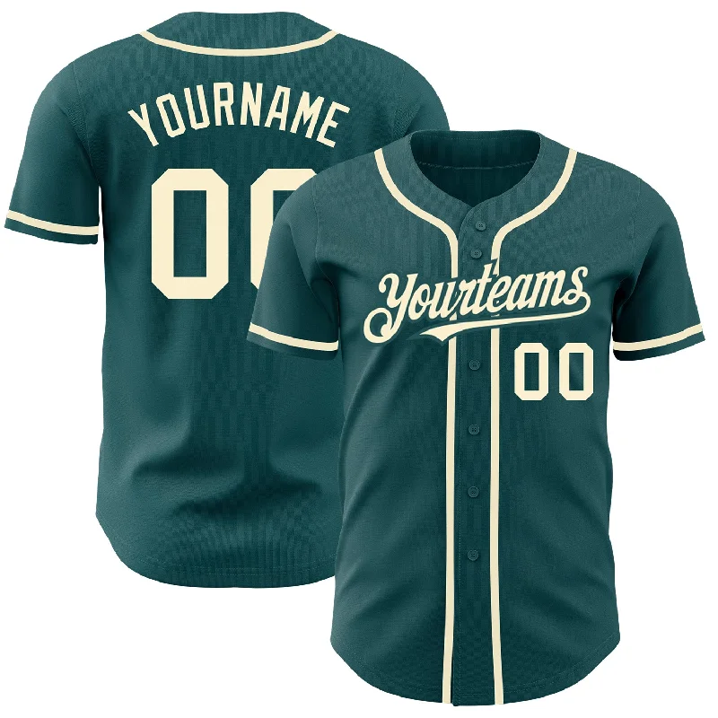 Baseball Jersey For Men-Custom Midnight Green Cream Authentic Baseball Jersey